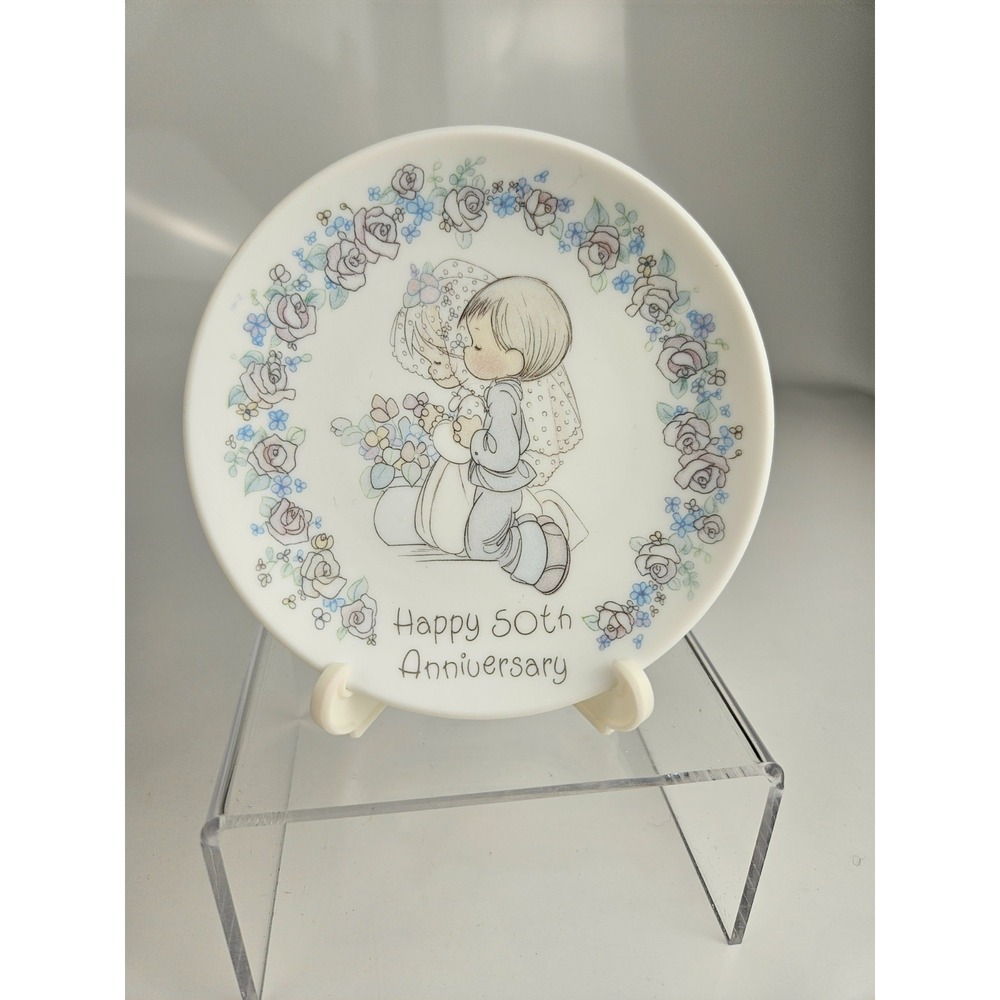 Precious Moments‎ 50th Anniversary 4-inch Plate 1989 w Stand Enesco